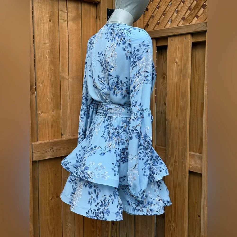 🆕 BRONX & BANCO 🧿 NWOT Bedouin Blue Poppy Tiered Mini Dress - Sz XS US